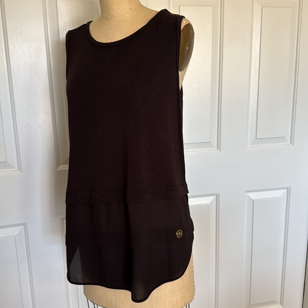 Michael Kors Dark Brown Layered Sleeveless Tunic Tank Top Size L